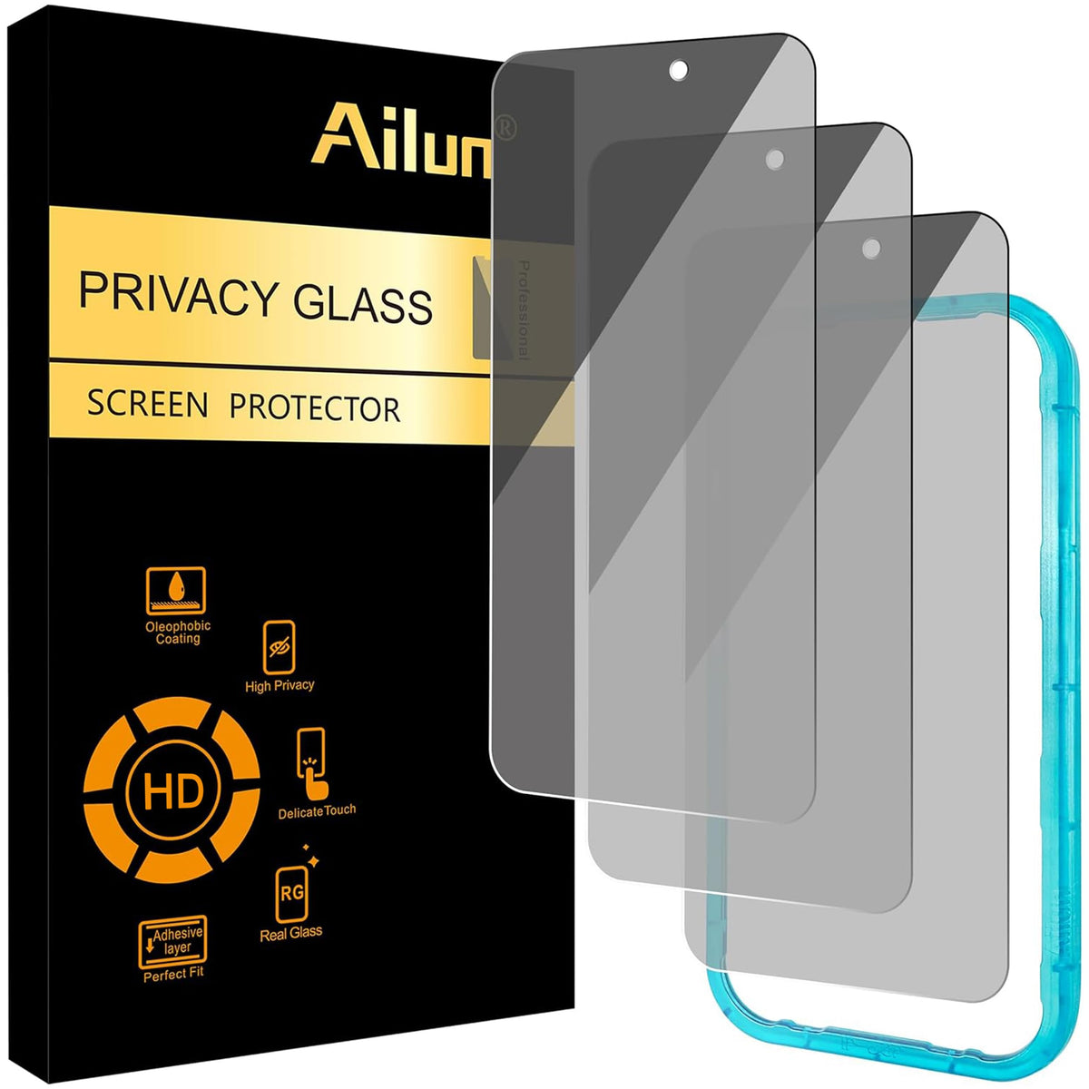 Ailun 3 Pack Privacy Screen Protector for iPhone 17 Pro, Tempered Glass | 6.3 inch,Installation Frame, Anti Spy Private, Anti-Scratch, Case Friendly