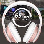 Glynzak Wireless Bluetooth Headphones Over Ear V6.0 HiFi Stereo with Mic | 65H Playtime 6EQ Modes Foldable Bluetooth Headset with Microphone for Travel Smartphone Computer Laptop Rose Gold