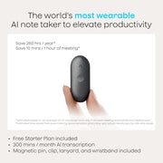 Plaud NotePin S Wearable AI Voice Recorder, Transcribe & Summarize, Black | AI Note Taker for Meetings Interviews, Professionals, Teams, 112 Languages, App Control, Find My, 4 Accessories