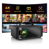 ONOAYO Outdoor-Projector-4K with AI Auto Focus,50WDolby Audio,Built-in Apps | High Brightness, Smart OS 2.0, Movie Projector with WiFi Bluetooth, Portable Proyector for Bedroom/Ceiling/Camping