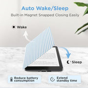 Vane Oak Clear Case for 7'' Kindle Paperwhite 12th Gen 2024 & Colorsoft | Auto Wake/Sleep, Clear PC Case, Soft TPU Edge, Lightweight, For Bookish Travelers, Elegant Print, Blue & White Stripes
