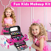 Hollyhi 58 Pcs Kids Makeup Toys Kit for Girls, Real Washable Make Up Set | Safety Material Certificates, Non-Toxic, Storage Case with Mirror, Birthday Gifts for 3 4 5 6 7 8 9 10 11 12 Years Old (Rose)