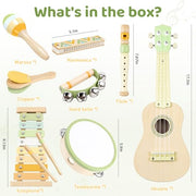 Kids Guitar Set - 8 in 1 Toddler Montessori Musical Instruments | Wooden Baby Ukulele Xylophone Tambourine Maracas Flute, Toy Guitar for Toddler, Mini Guitar Set Toddler Gifts for 2 year