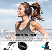 TOZO HT3 Hybrid Noise Cancelling Wireless Headphones, 90H Over Ear Headset | Hi Res Audio, AI Voice Assistant, Dual Device Connection, 32 Custom EQs, Built In 5 Mics, ANC, Foldable, Bluetooth 6.0 Black
