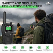 Walkie Talkies Long Range for Adults, Rechargeable FRS Two-Way Radio, 2Pack | NOAA weather alert. 1200mAh Li‑ion battery supports USB‑C charging. LED flashlight and VOX hands‑free function for Outdoors.