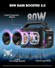 ANCOON Speakers Bluetooth Wireless: 80W(Peak) Loud Speaker with Bass | 20H, Rugged, IPX6 Waterproof, Large Jobsite Speakers for Work, Outdoor, Workshop, Garage - Portable Handle with TWS (Black)