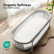 2pk Organic Baby Bassinet Sheets Boys, Girls, Fitted Sheet (Soft White) | 100% Cotton Bassinet Mattress Sheets, Compatible with Halo Bassinest Swivel Sleeper, Graco, Baby Delight, Universal Fitted