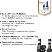 Panasonic Cordless Phone with Answering Machine, 2 Handsets Landline Phone | Home phones landline cordless featuring an answering machine, call block and caller ID, Metallic Black, KX-TGD832M
