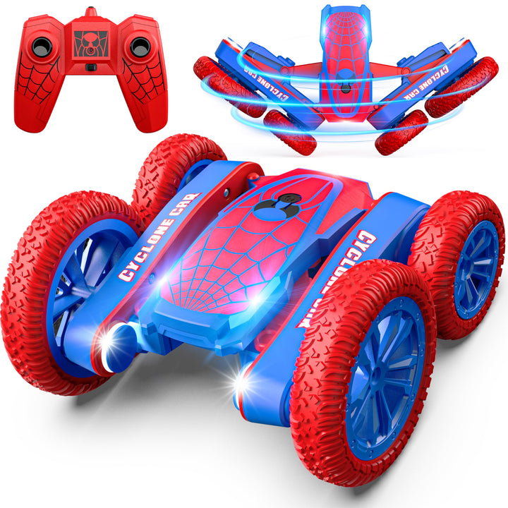 Blissbud Spider RC Stunt Car with Cyclone Mode, 4WD, Rechargeable, Ages 4+ | 360° Spins, Double-Sided Driving, Dual Motors, 30+ Minutes of Play, 2.4GHz Remote Control, LED Headlights & Durable ABS Body