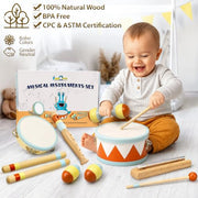 Kids Drum Set with Montessori Wooden Musical Instruments and Music Toys | Wooden Drum, Montessori Wooden Toys, Percussion Instruments, Preschool Learning, Classroom Use, Birthday Gift