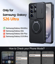JAME for Samsung Galaxy S26 Ultra Case with Ring Stand & Slide Camera Cover | Ring Holder Kickstand, Screen Protectors, Dual-Layer Shockproof Protective, Magnetic Accessory Friendly Phone Case, Black