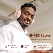 Glynzak Wireless Bluetooth Headphones Over Ear V6.0 HiFi Stereo with Mic | 65H Playtime 6EQ Modes Foldable Bluetooth Headset with Microphone for Travel Smartphone Computer Laptop Rose Gold