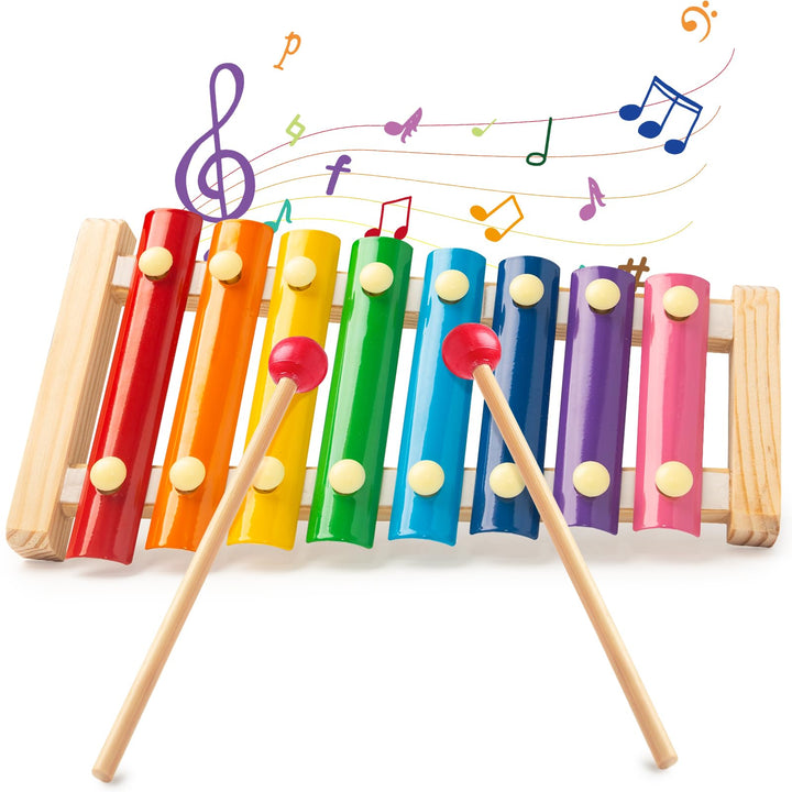 LovesTown Wooden Xylophone, 8 Rainbow Keys, 2 Mallets | Xylophone for Kids, Toddler Percussion Instruments, Music Toys, Goodie Bag Stuffers, Gifts for Kids