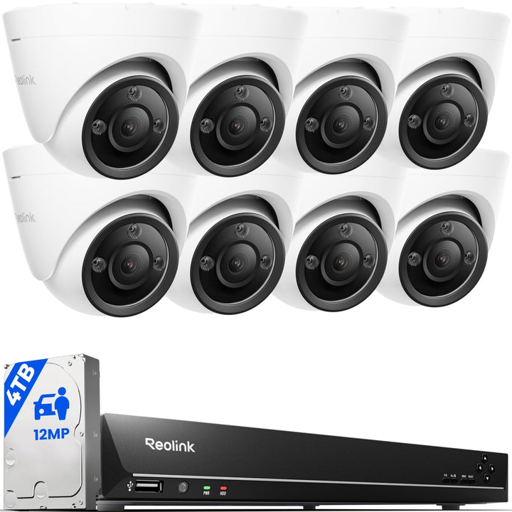 REOLINK 16CH 12MP PoE Security Camera System with 4TB HDD RLK16-1200D8-A | 8pcs H.265 12MP Security PoE Cams, Person Vehicle Pet Detection, Two-Way Talk, Spotlights Color Night Vision, home security