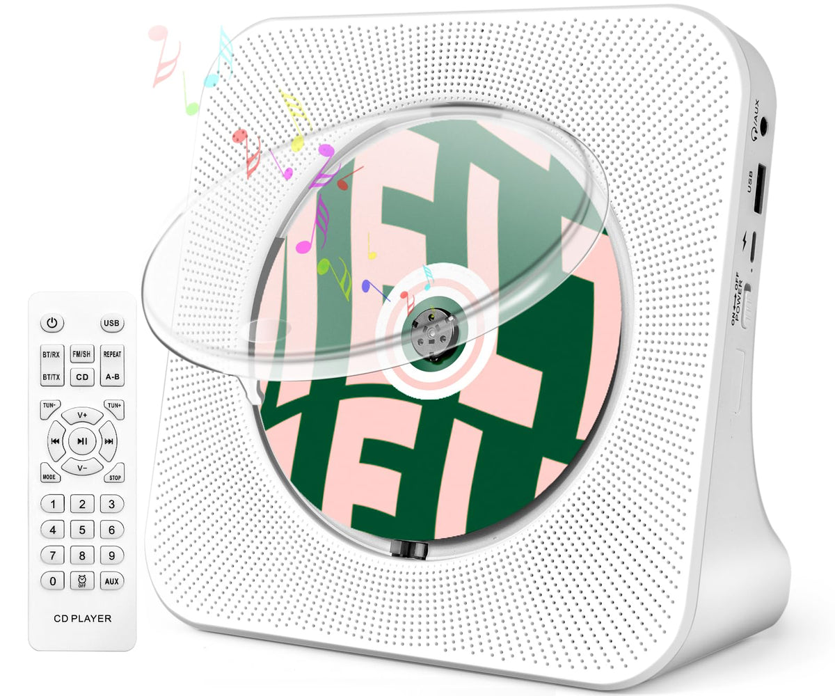 ROADOM Portable CD Player with Bluetooth, Hi-Fi Speakers & FM Radio | Bluetooth transmitter & receiver, Hi-Fi stereo sound, FM radio, USB & AUX, 5 CD formats, compact CD player for kids & seniors