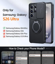 JAME for Samsung Galaxy S26 Ultra Case with Ring Stand & Slide Camera Cover | Ring Holder Kickstand, Screen Protectors, Dual-Layer Shockproof Protective, Magnetic Accessory Friendly Phone Case, Black