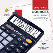 CATIGA 12 Digit Desk Calculator, Desktop Calculators with Large LCD Display & Big Buttons, Basic Simple 4 Function Solar Calculator, Dual Power Solar & Battery for School, Office & Home (CD-2786)