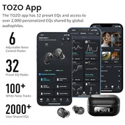 TOZO NC9 Hybrid Active Noise Cancelling Wireless Earbuds, 60H, LED Display | 6 Mic ENC Clear Calls, Deep Bass Sound, IPX8, in Ear Bluetooth 5.3 Headphones,32 EQs via APP, Comfort Fit Ear Buds, Black