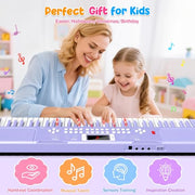 61 Keys Kid Piano Keyboard with Light-up Keys Teaching Mode Dual Speaker