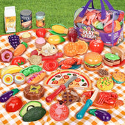LAUGIGLE Pretend Play Food for Kids Kitchen, 78Pc Cutting Toy Food with Storage Bag