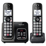 Panasonic Cordless Phone with Answering Machine, 2 Handsets Landline Phone | Home phones landline cordless featuring an answering machine, call block and caller ID, Metallic Black, KX-TGD832M