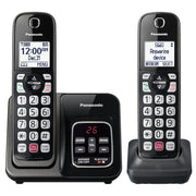 Panasonic Cordless Phone with Answering Machine, 2 Handsets Landline Phone | Home phones landline cordless featuring an answering machine, call block and caller ID, Metallic Black, KX-TGD832M