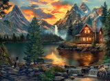 Prime Time Puzzles Adult Jigsaw Puzzle 1000 Piece Mountain Cabin | Features a serene lake cabin scene, finishing at 20x27 inches. Great for game nights on a table, puzzleboard, or floor.