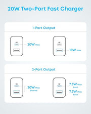 Anker Phone Charger, 20W USB C Charger Block, Type C Charger Fast Charging | For iPhone 18 Pro/17/17 Plus/17 Pro Max/16/16 Plus/16 Pro Max/15 Pro Max/iPad Pro and More (2-Pack with 2 Cables, Black)