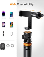 EUCOS 62" Phone Tripod, Tripod for iPhone & Selfie Stick with Remote | Extendable Cell Phone Stand & Ultimate Phone Holder, Solidest Phone Stand Compatible with iPhone/Android