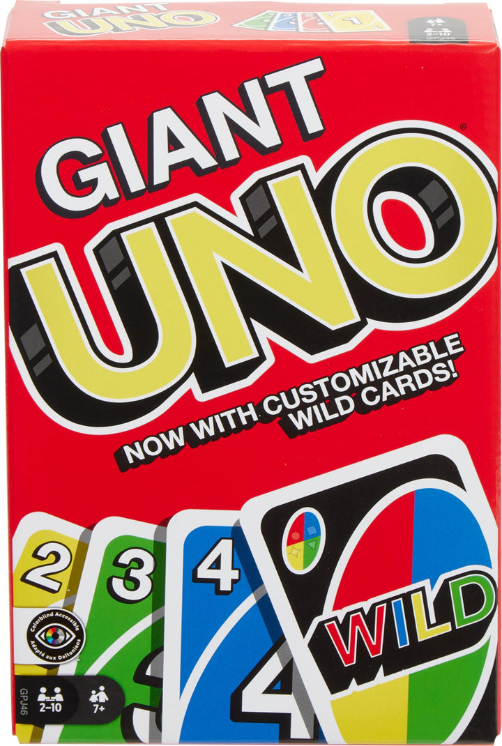 Mattel Games Giant UNO Card Game, Ages 7+, Players 2-10 | Oversized Classic UNO Deck With Customizable Cards for Bigger Game Play, Color Blind Accessible