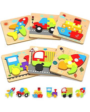 Wooden Puzzles Gifts Montessori Toys for 1 2 3 Years Old Boys Girls | 6 Vehicle Shape Puzzles, Boy Birthday Gift, Montessori Toys Educational Blocks for 1-3, 2-4, Learning Toys
