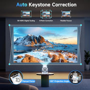 Philoent Mini Projector with WiFi 6 and BT 5.4, Built-in Apps 2026 Upgraded | 1080P/4K Support, 180° Rotation, Wi-Fi 6 & Bluetooth 5.4, Automatic Keystone Correction, Fast Focus, 25 dB for home cinema