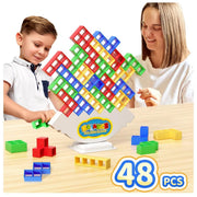 Ziogogco 48Pcs Balance Stacking Blocks Game, Gift for Kids Ages 3-14 | Gets kids thinking. Includes 22 cards and a travel storage bag. Great for birthdays, Christmas, and stocking stuffers