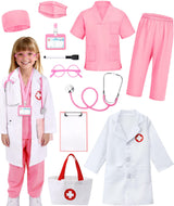 Boutrele 12 PCS Doctor Costume for Kids,Scrubs Nurse Costume for Girls Boys | Kids Doctor Costume,Scrubs with Lab Coat,Career Day Costumes for Kids,Halloween Costume,Educational Pretend Play Doctor Kits