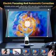 YGSKK Mini Projector with Wifi and Bluetooth, Built-in Apps,Movie Projector | Electric Focus Portable Projector, 1080P Video Projector for Bedroom, Supports Smartphone/TV Stick/iPad/PS5/Laptop/HDMI/USB