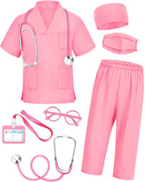 ICECUTE Doctor Scrubs for Kids,7 Pcs Scrubs Costume with Accessories 3-11Y