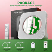 ROADOM Portable CD Player with Bluetooth, Hi-Fi Speakers & FM Radio | Bluetooth transmitter & receiver, Hi-Fi stereo sound, FM radio, USB & AUX, 5 CD formats, compact CD player for kids & seniors