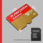 SANDISK 256B Extreme microSD Card + Adapter, Up to 245MB/s Read Speeds | UHS-I, V30, 5K & 4K UHD, U3, C10, A2, Up to 170MB/s Write Speeds, Ideal for Action Cams+Drones, Android- SDSQXH9-256G-GZ6MA