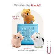 Toniebox 2 My First Farm Bundle for Kids 1+ with Soft and Squeezable Cow, Horse, and Pig - Sky Blue