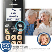 Panasonic Cordless Phone with Answering Machine, 2 Handsets Landline Phone | Home phones landline cordless featuring an answering machine, call block and caller ID, Metallic Black, KX-TGD832M