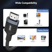 Acer HDMI 2.1 Cable 6.6FT (8K@60Hz,4K@120Hz) 48Gbps High-Speed Braided Cord | Certified HDMI Cable Supports HDR10+/HDCP 2.2 & ARC/eARC, Compatible with PS5, PS4, Xbox, Monitors, Laptops, Roku TV, HDTV