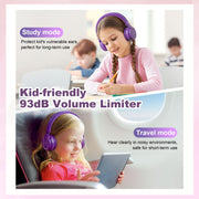 Kids Headphones for School with Microphone, 93dB Volume Limited, PinkPurple | Wired On Ear Headphones for Girls Boys, Foldable Lightweight Headphone for Classroom Learning & Entertainment Travel Computer