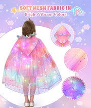 Princess Dress Up for Girls, Unicorn Light up Princess Cape Princess Dress | Costume Crown Gift for Girls 3 4 5 6 DOLNOW