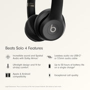 Beats Solo 4 - Wireless On-Ear Bluetooth Headphones, Up to 50-Hour Battery Life, Ultra-Lightweight Comfort, Powerful and Balanced Sound, Apple & Android Compatible - Matte Black