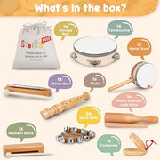 Stoie’s Wooden Musical Instruments for Kids Ages 3+, Montessori Music Toy Set for Kids with Drum, Tambourine, Maracas, Bells & Flute, Educational Preschool Toys for Boys & Girls