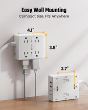 SUPERDANNY Extension Cord,Flat Plug Surge Protector Power Strip,10Ft | 8 AC & 4 USB Ports (2 USB C),Surge Protector with 1050J,Desk Charging Station for Home Office,College Dorm Room Essentials