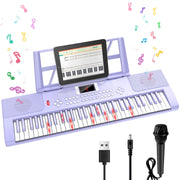 61 Keys Kid Piano Keyboard with Light-up Keys Teaching Mode Dual Speaker