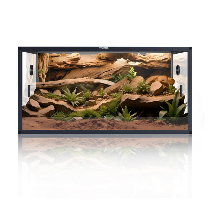 Phailozoo 120 Gallon Reptile Tank, Stackable 4x2x2 Reptile Enclosure | Bearded Dragon Tank with Front Sliding Tempered Glass Doors, Optimal Ventilation & Light Penetration by Rust Proof Mesh Top