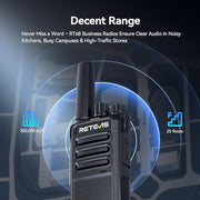 Retevis RT68 Business FRS Walkie Talkies Long Range with Earpieces 6 Pack | Rugged & Compact, License-Free, Powerful 500mW Speaker, 12-Hour Battery, Long-Term Supply, for Schools, Retail & Hospitality