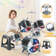 CAPTAIN CHAOWING Kids Drum Set for Toddlers 3-5, Light up Jazz Drum Toy 5-7 | Upgraded Jazz Drum Set for Kids, Musical Instrument Toys & Lights & All Plastic, Beginner Kit for Boys Girls Aged 3-5 4-6 5-7